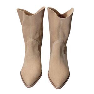 Schultz Tan Suede Pointed-Toe Western Ankle Boots